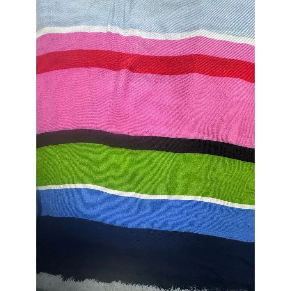 Kate Spade New York Flag Stripe Oblong Scarf Wrap Gold Foil Logo
